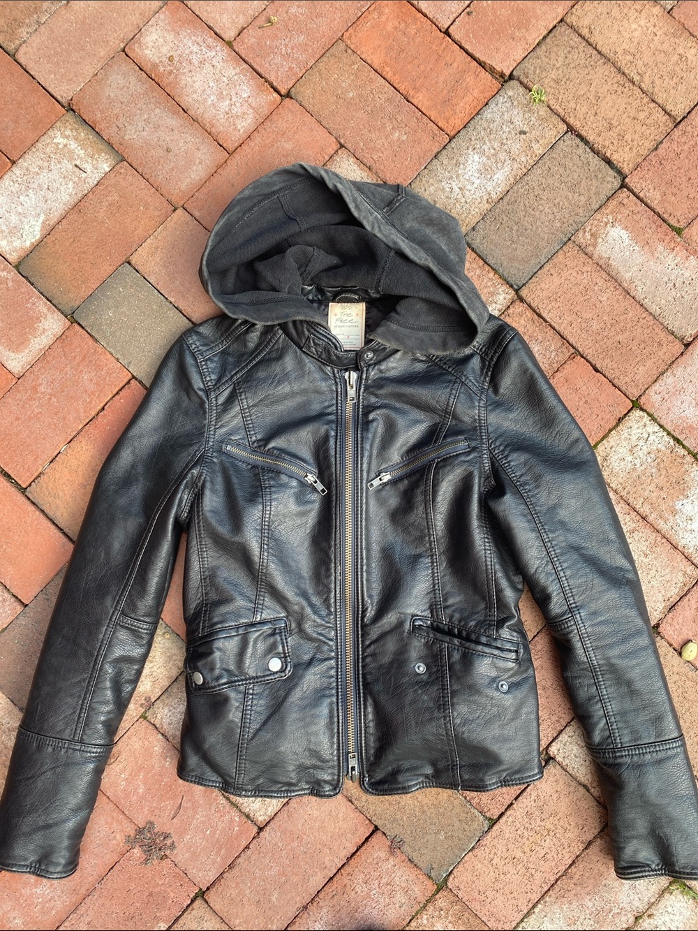 We The Free Women's Black Leather Hooded Jacket